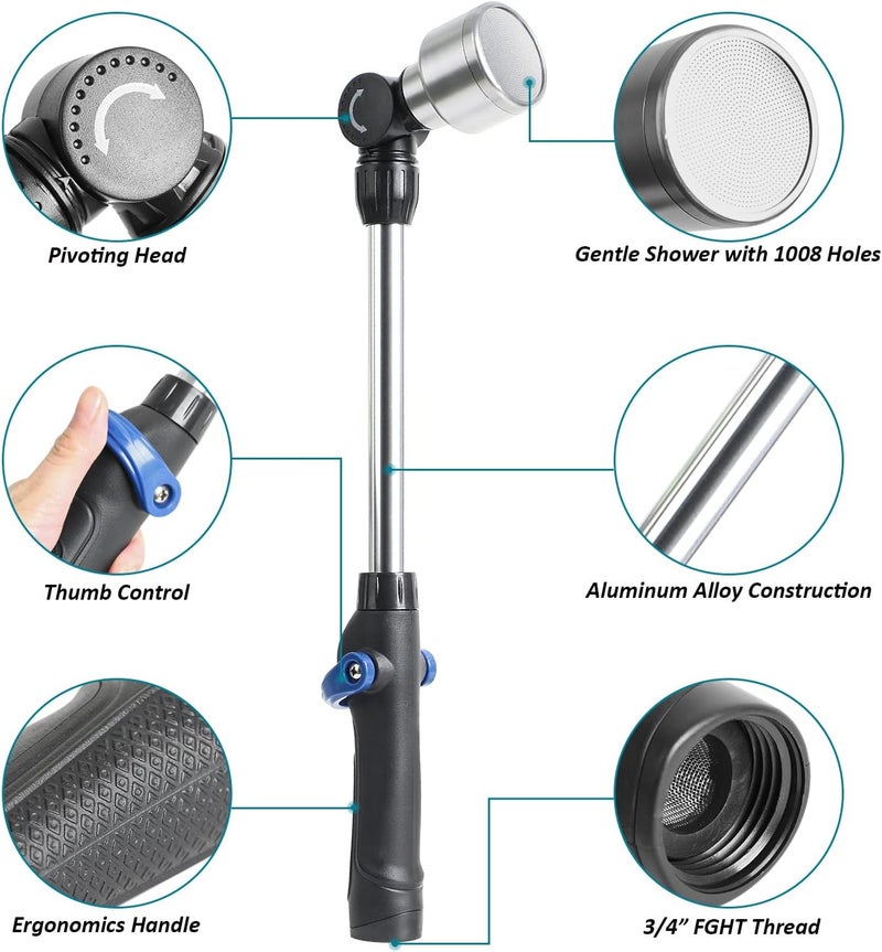 STYDDI Soft Rain Watering Wand with Pivoting Head and Thumb Control, 18" Gentle Classic Rain Wand with 1008Holes Stainless Head, Perfect for Hanging Baskets, Planters, Greenhouses and Seedbed - Image 3